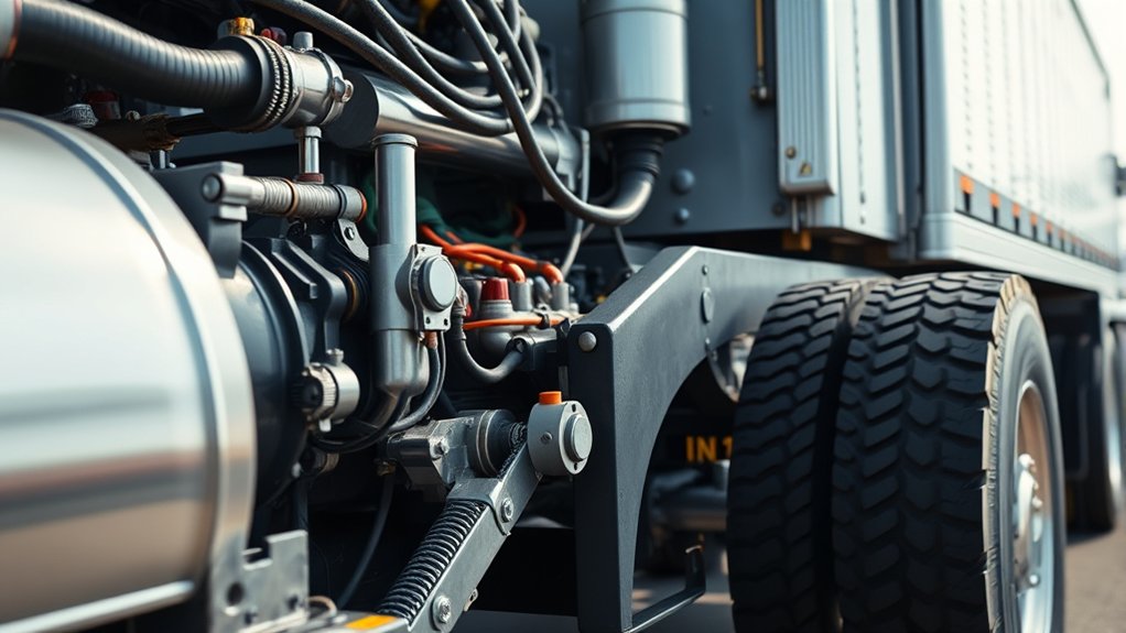 engine powers tractor trailer