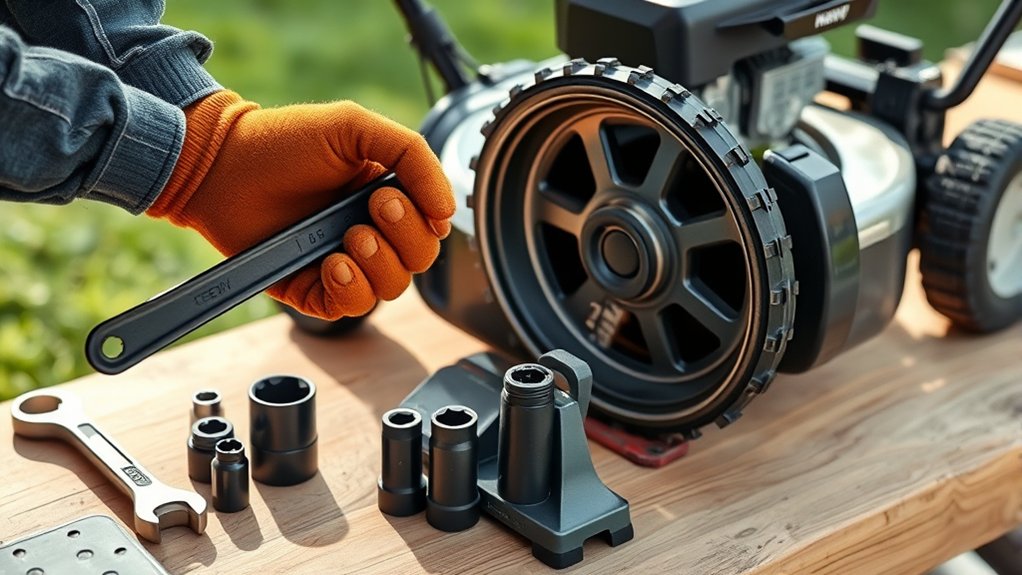 gather tools secure mower safely