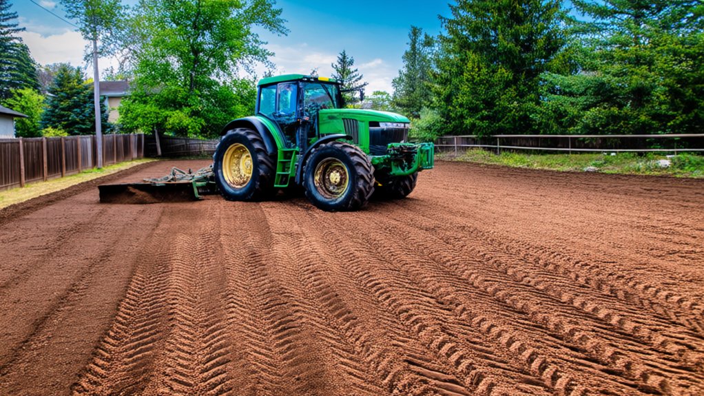 level yard with tractor